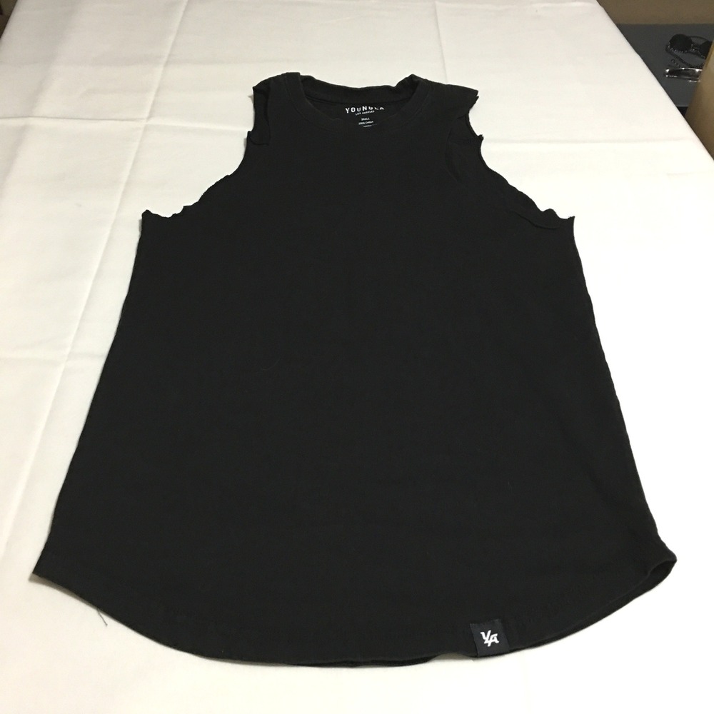 YoungLA Tank Top Men Small Black Raw Edge Cutoff Muscle Tee